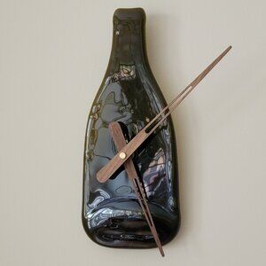 Flattened Wine Bottle Clock Handmade Glass Hanging Art Decor 12 Inches Tall